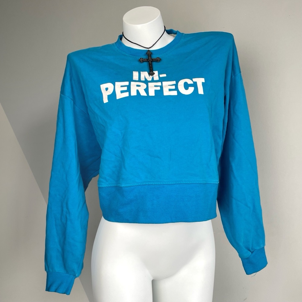 Blue I'm Perfect Baggy Cropped Sweater